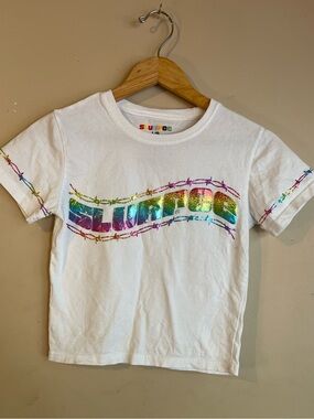 Slurpee Rainbow Metallic Foil Barbed Wire Crop Tee L
